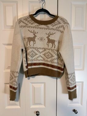 Fashion Union Cream & Brown Reindeer Fair Isle Crewneck Sweater